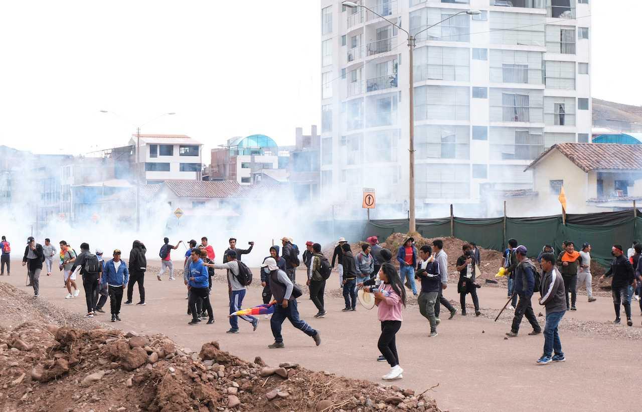 Protesters demonstrate near the airport in Cuzco, demanding the dissolution of Congress and democratic elections rather than recognising Dina Boluarte as Peru's president, after the ouster of Peruvian leader Pedro Castillo, in Peru, Dec 14. Photo: Reuters