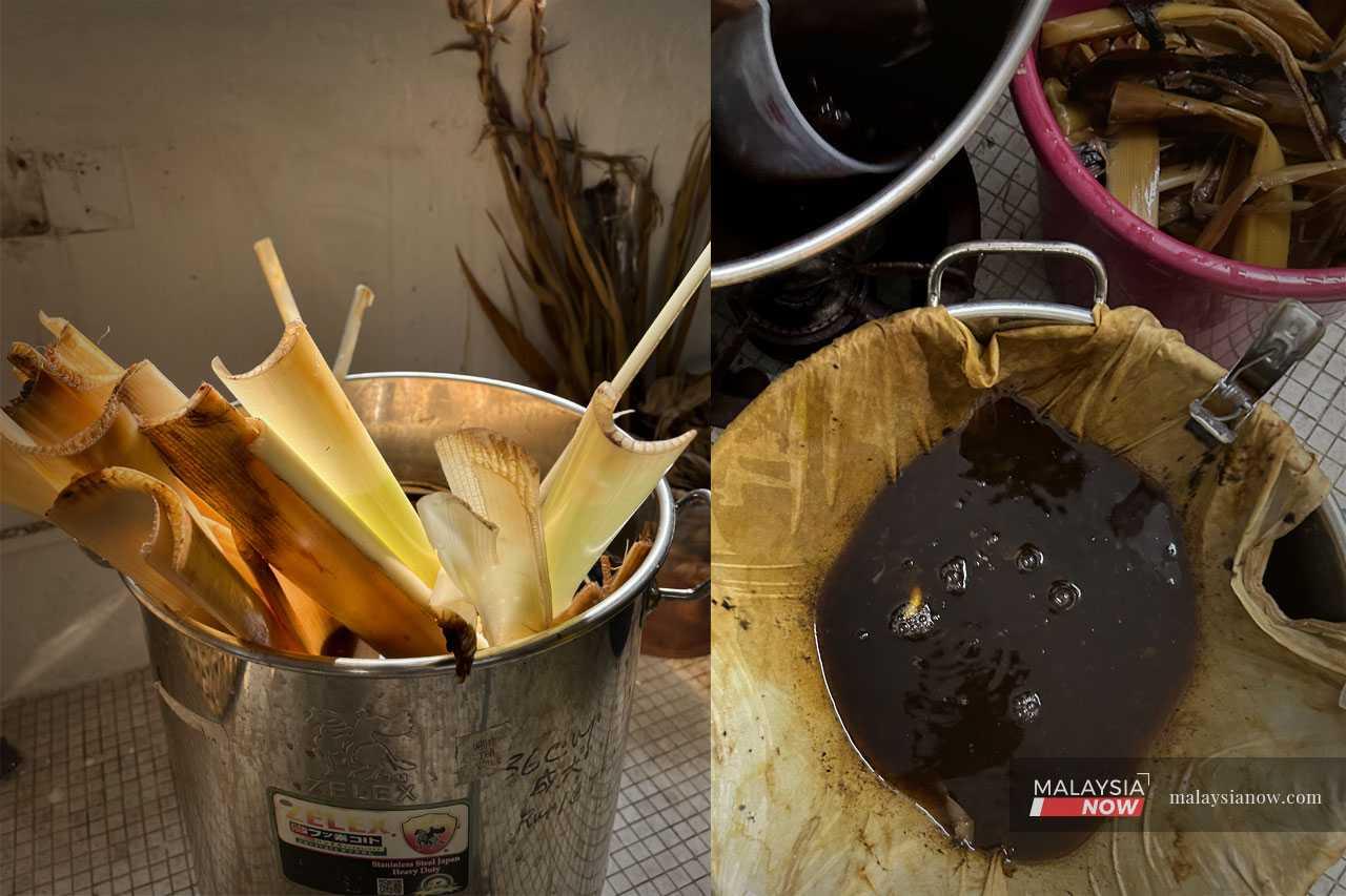 The leaves, flowers and plant skins are soaked for hours to extract their natural pigments.