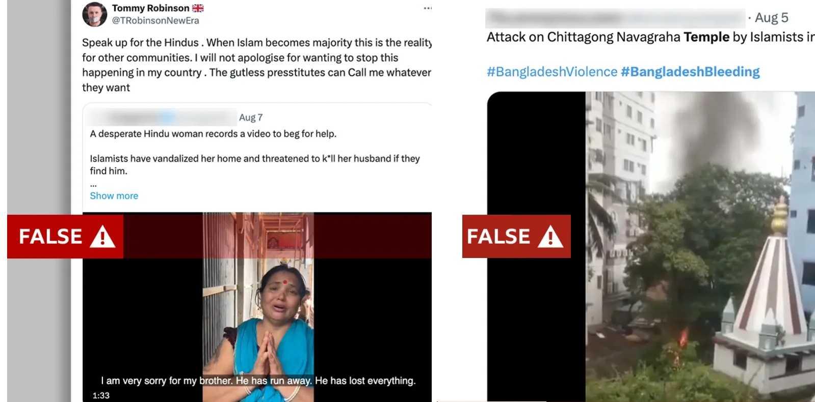 Antara hantaran klip video yang dikenal pasti oleh BBC sebagai berita palsu kononnya penduduk Hindu menjadi sasaran keganasan di Bangladesh.