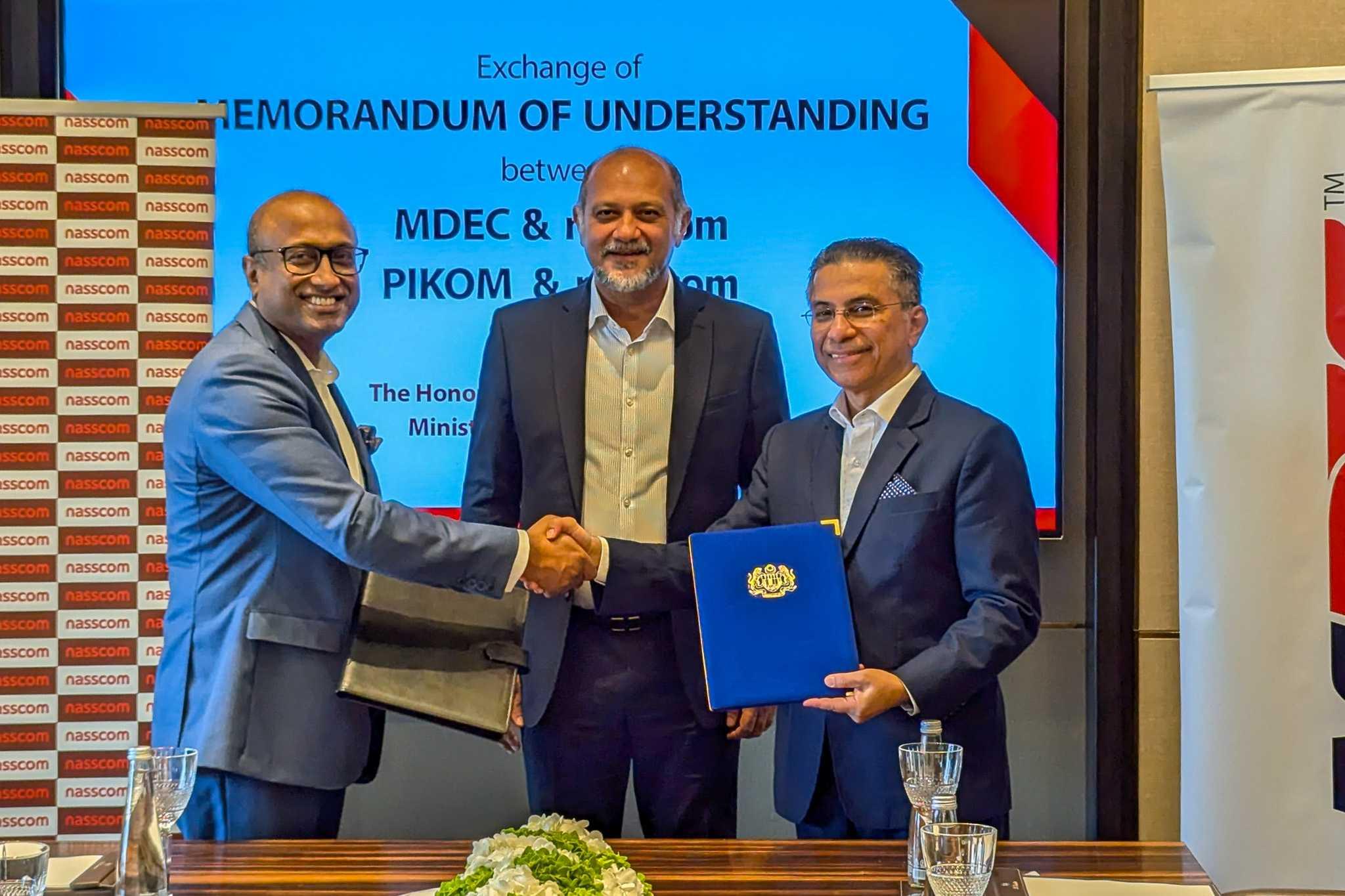 Digital Minister Gobind Singh Deo witnessing a memorandum of understanding signed between MDEC and India's Nasscom in New Delhi recently. Photo: Facebook.