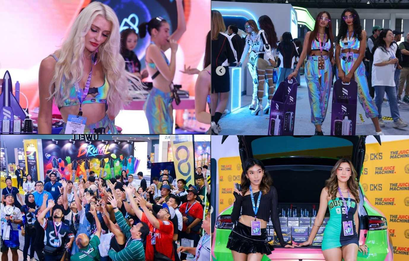 Sexy promoters and free vape giveaways featured at the Asia New Tobac Industry Expo held at the Mines International Exhibition Convention Centre recently. Photo: Anty Expo Instagram