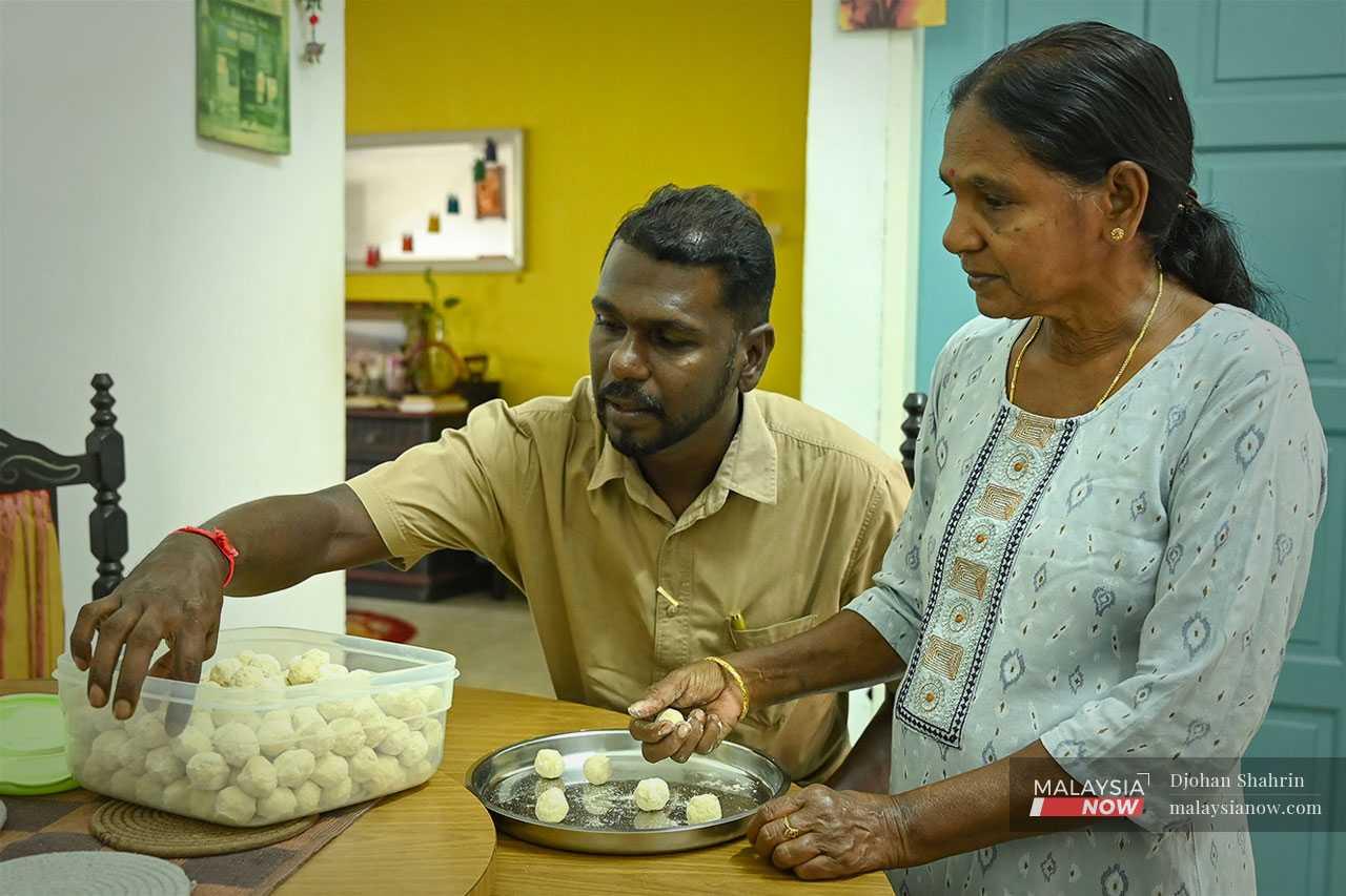 Although he himself will not celebrate the occasion, he still helps his mother prepare for the festival of lights.