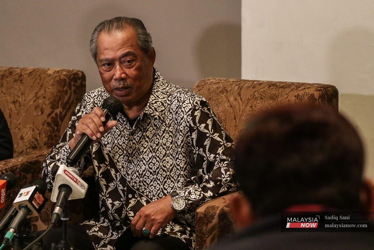 Perikatan Nasional chairman Muhyiddin Yassin speaks at a press conference in Kuala Lumpur.