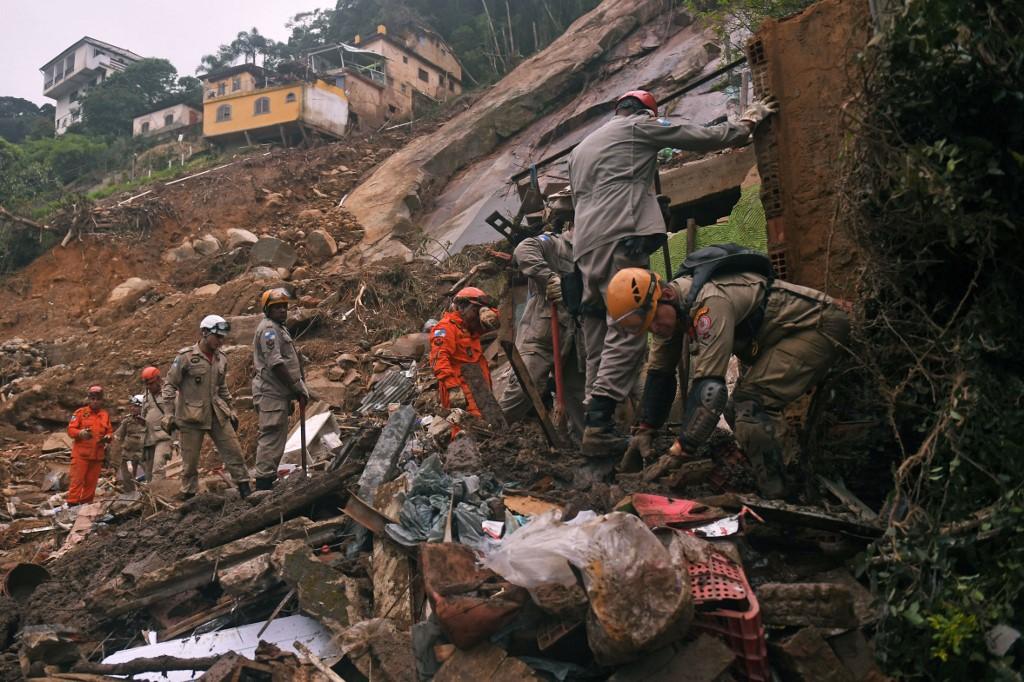 Firefighters are seen during a rescue mission after a giant landslide at Caxambu neighbourhood in Petropolis, Brazil, on Feb 19. Photo: AFP